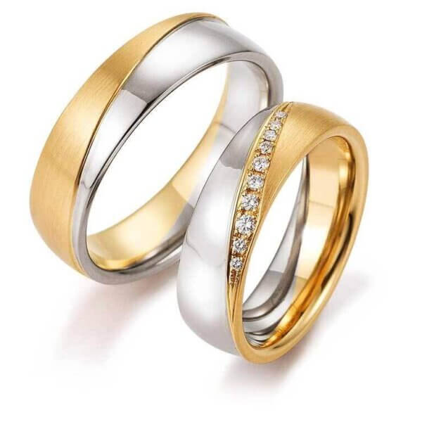 Platinum 950 Rose and White Mens 6mm Wedding Ring