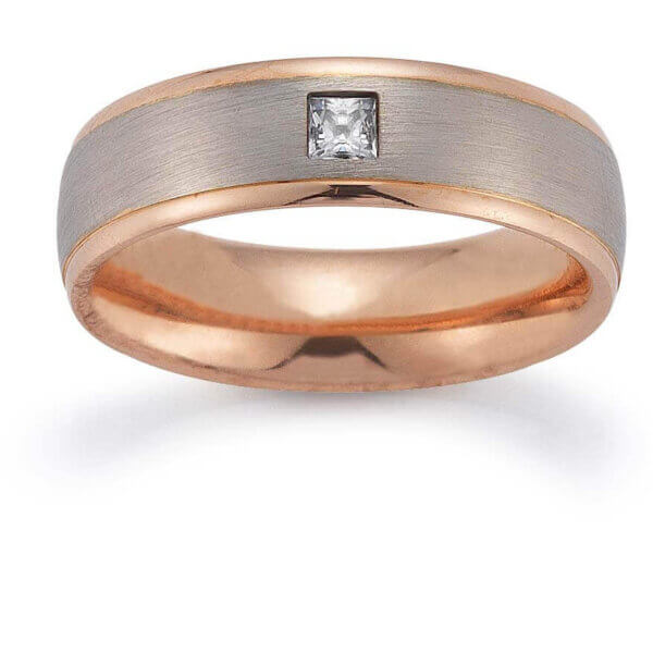 Platinum 950 White and Rose Womens 6mm Wedding Ring